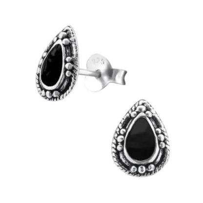 Zilveren Bali Druppel Oorbellen – 9x6mm – Geoxideerd Emaille-Oorbellen uniseks -925 Zilver-9mm-cadeau
