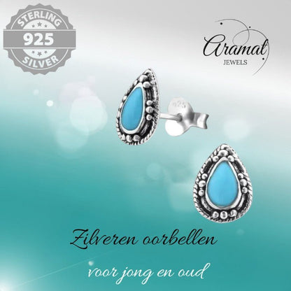 Zilveren Bali Druppel Oorbellen – 9x6mm – Geoxideerd Emaille-Oorbellen uniseks -925 Zilver-9mm-cadeau