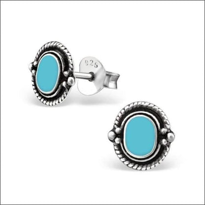Turquoise Stone Stud Earrings With Silver Posts From Zilveren Bali Oorbellen Aramat Jewels Ovaal Blauw