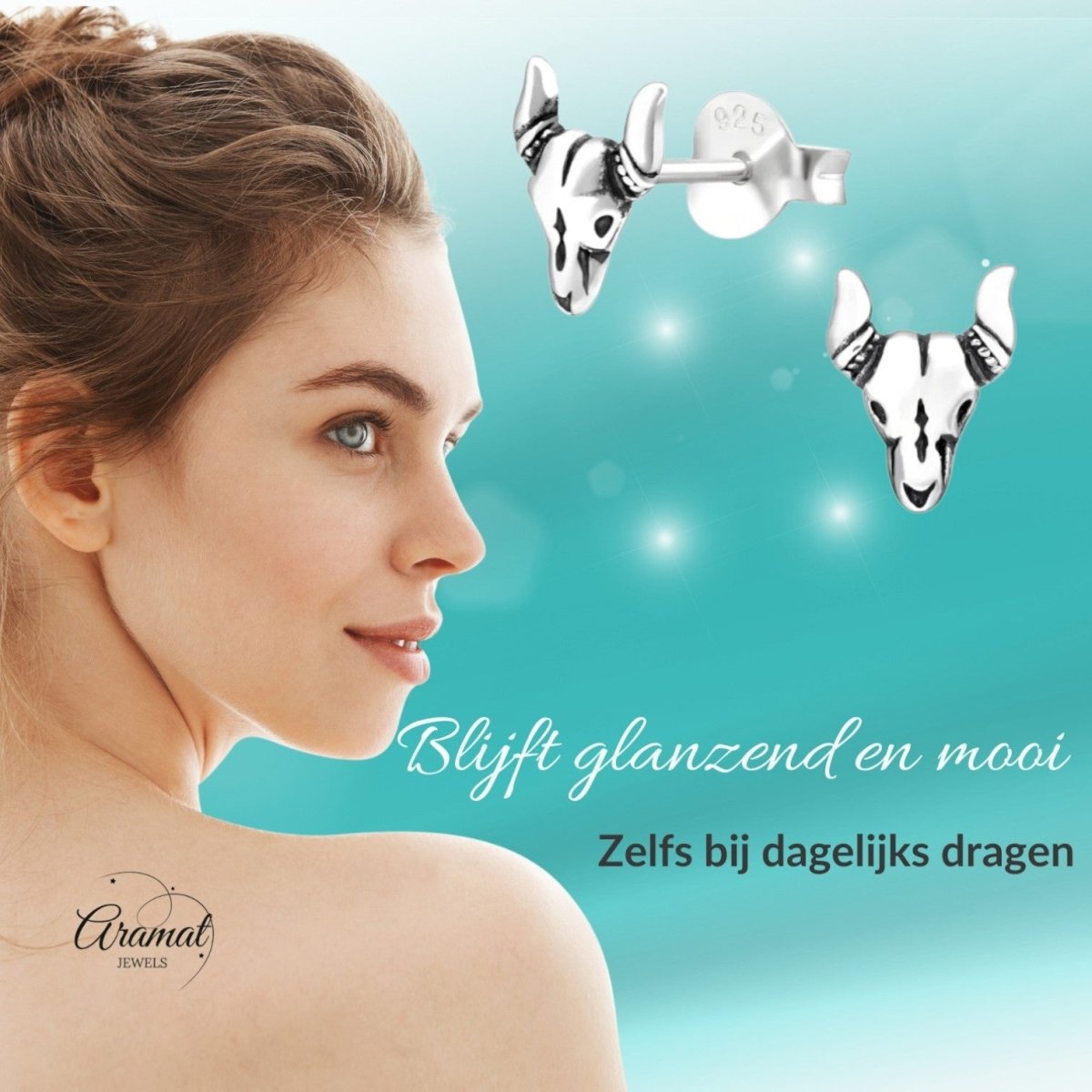 Zilveren Bali Oorbellen Bull - Geoxideerd voor Boho Look - Aramat Jewels - Oorbellen - cadeautip
