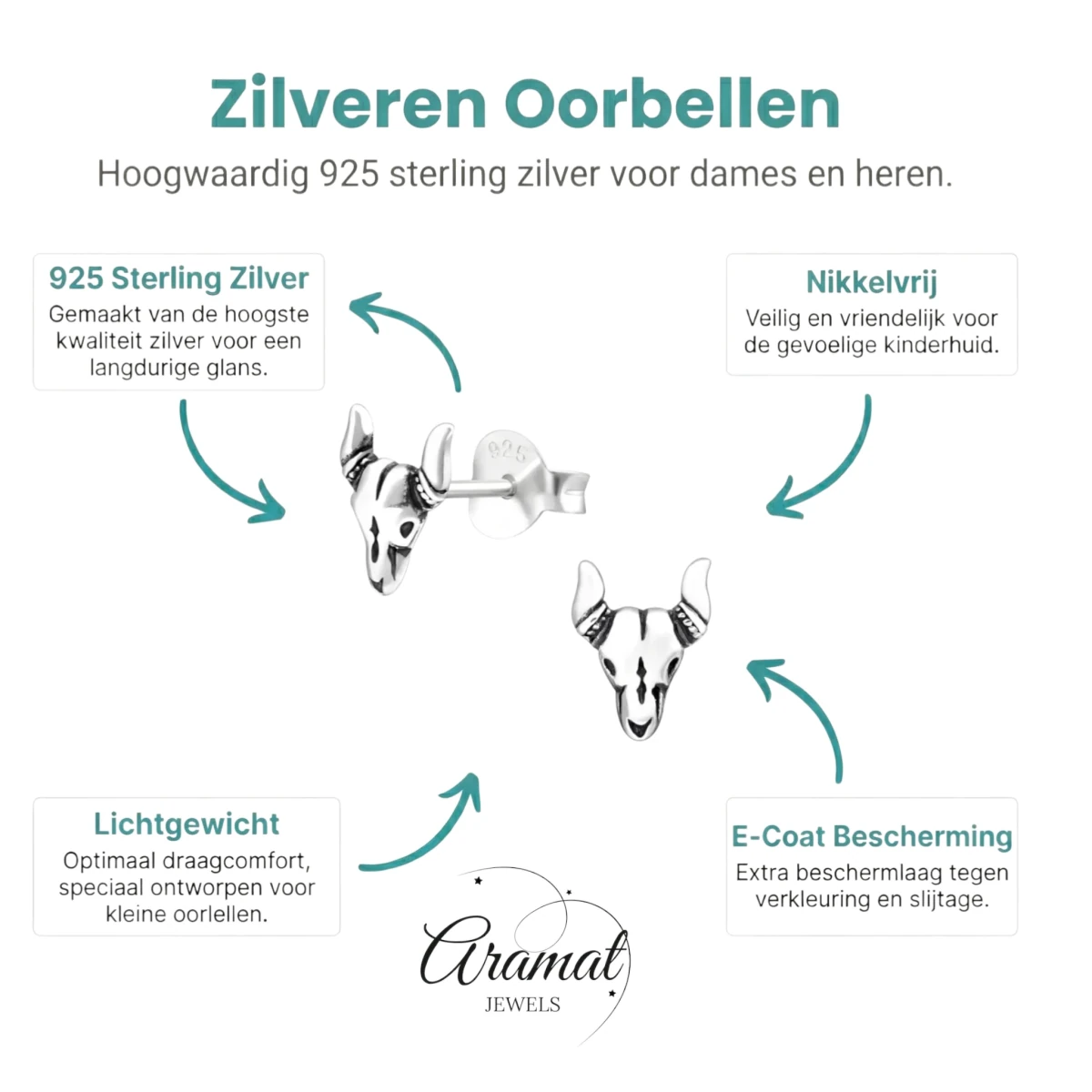 Zilveren Bali Oorbellen Bull - Geoxideerd voor Boho Look - Aramat Jewels - Oorbellen - cadeautip
