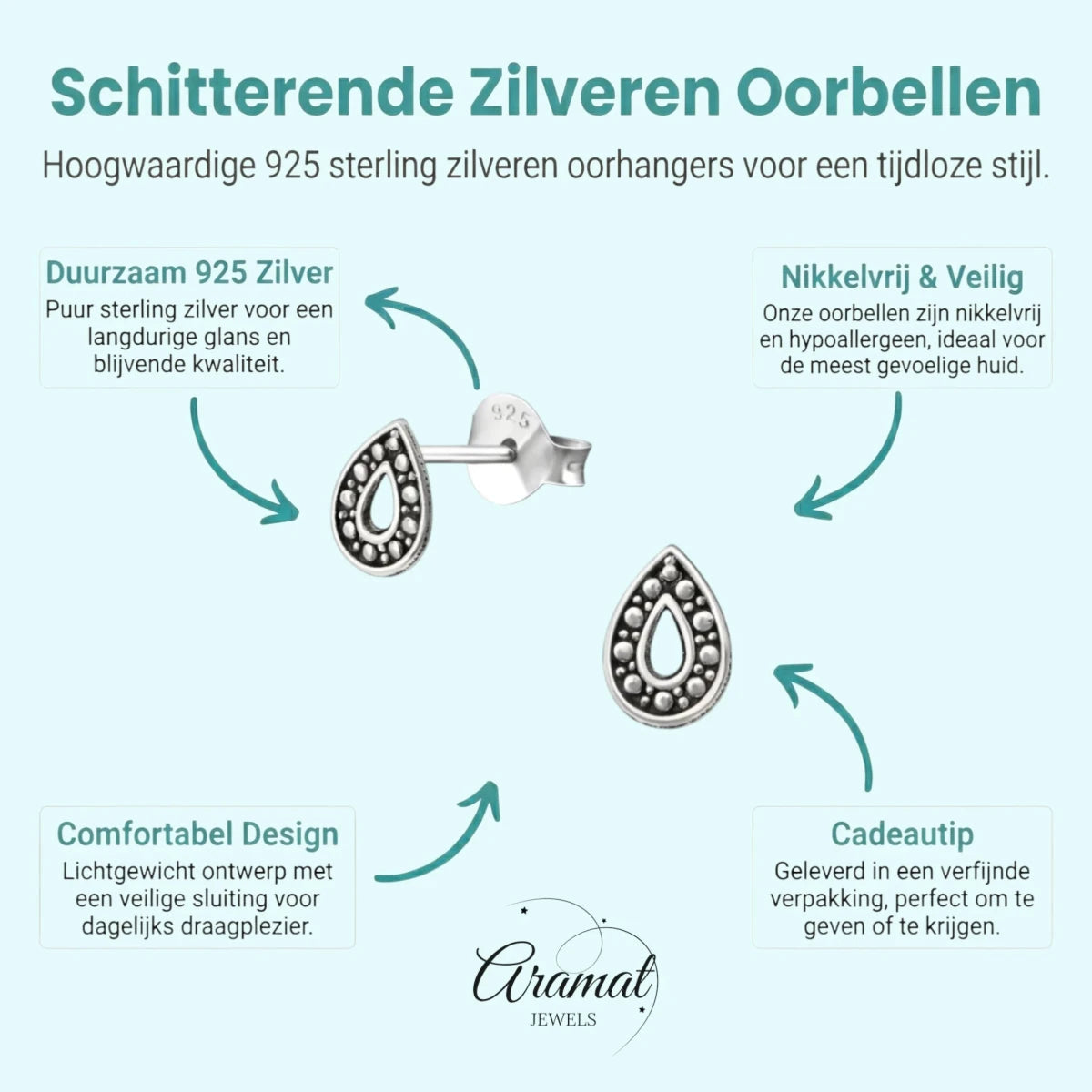 Zilveren Bali Oorbellen - Druppel Geoxideerd - Aramat Jewels - Oorbellen - cadeautip