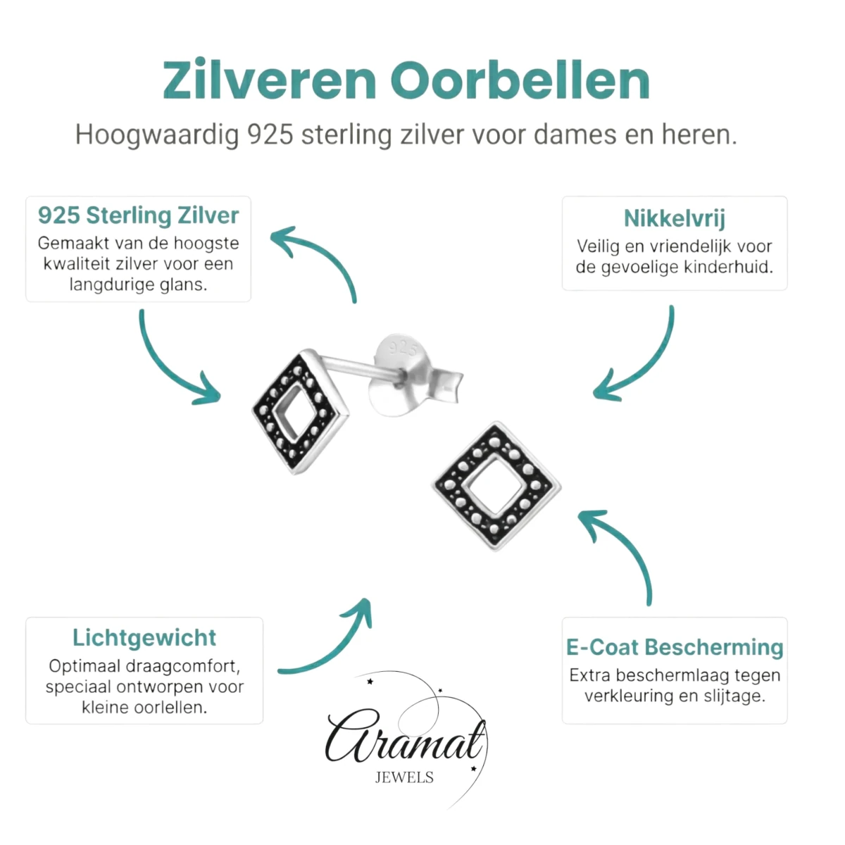 Zilveren Bali Oorbellen - Geoxideerd Ruit 5mm - Aramat Jewels - Oorbellen - cadeautip