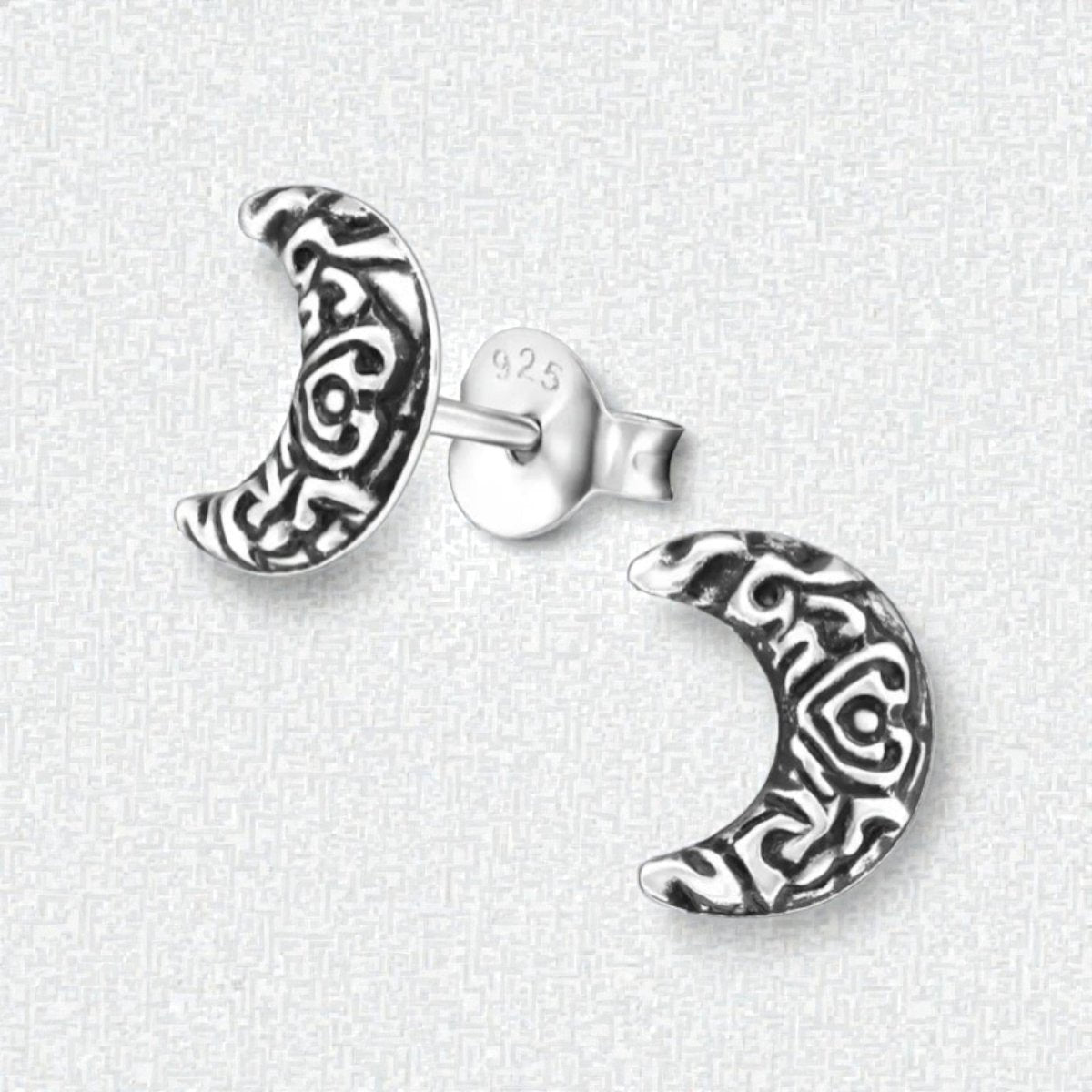Zilveren Bali Oorbellen Maan - Geoxideerd Motief - Aramat Jewels - Oorbellen - cadeautip