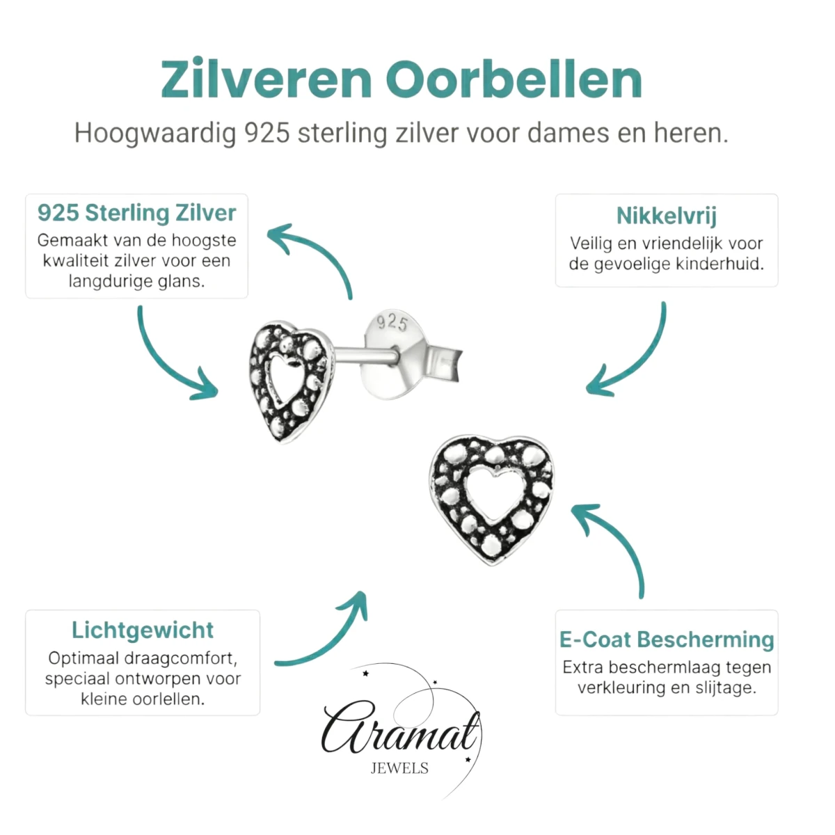 Zilveren Bali Oorbellen met Hartje - Aramat Jewels - Oorbellen - cadeautip