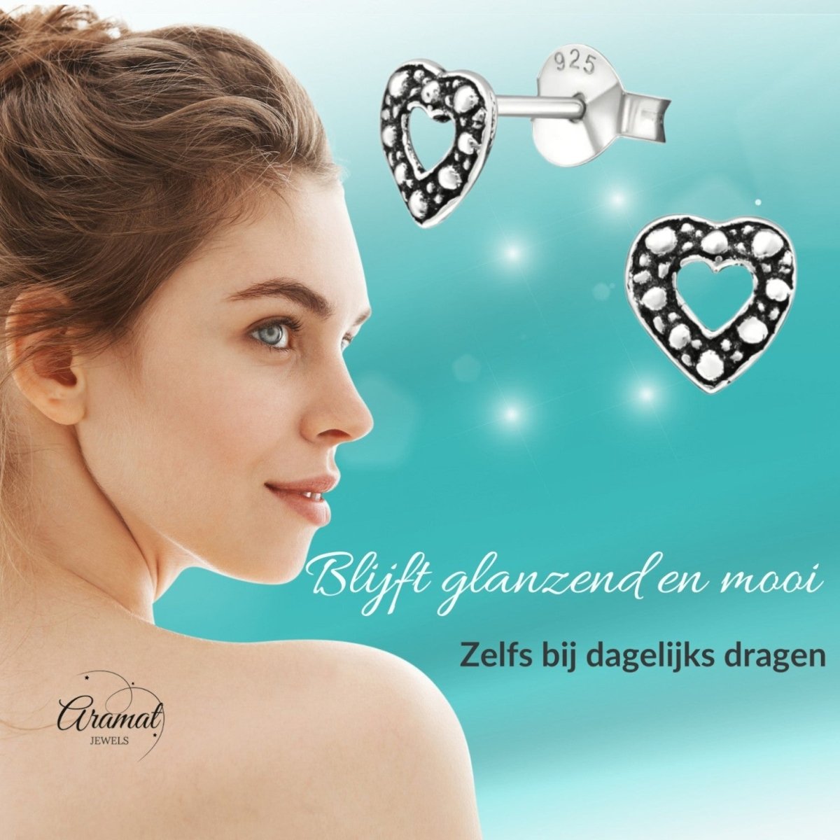 Zilveren Bali Oorbellen met Hartje - Aramat Jewels - Oorbellen - cadeautip