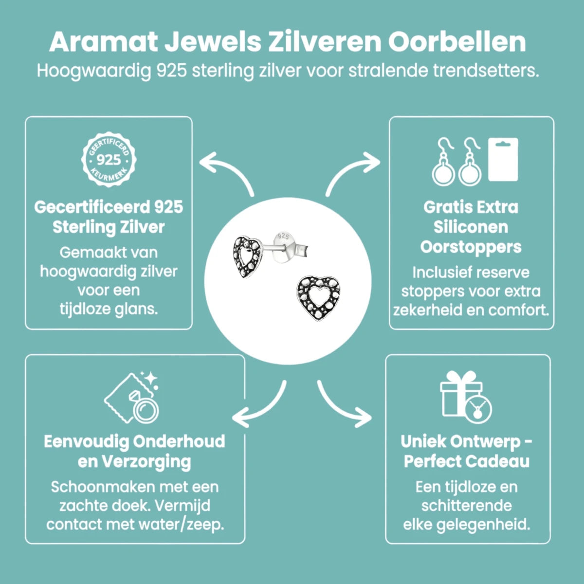 Zilveren Bali Oorbellen met Hartje - Aramat Jewels - Oorbellen - cadeautip