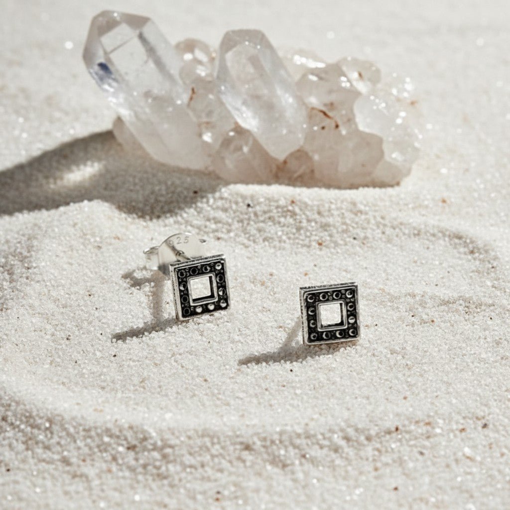 Zilveren Bali Oorbellen - Open Vierkant Geoxideerd - Aramat Jewels - Oorbellen - cadeautip
