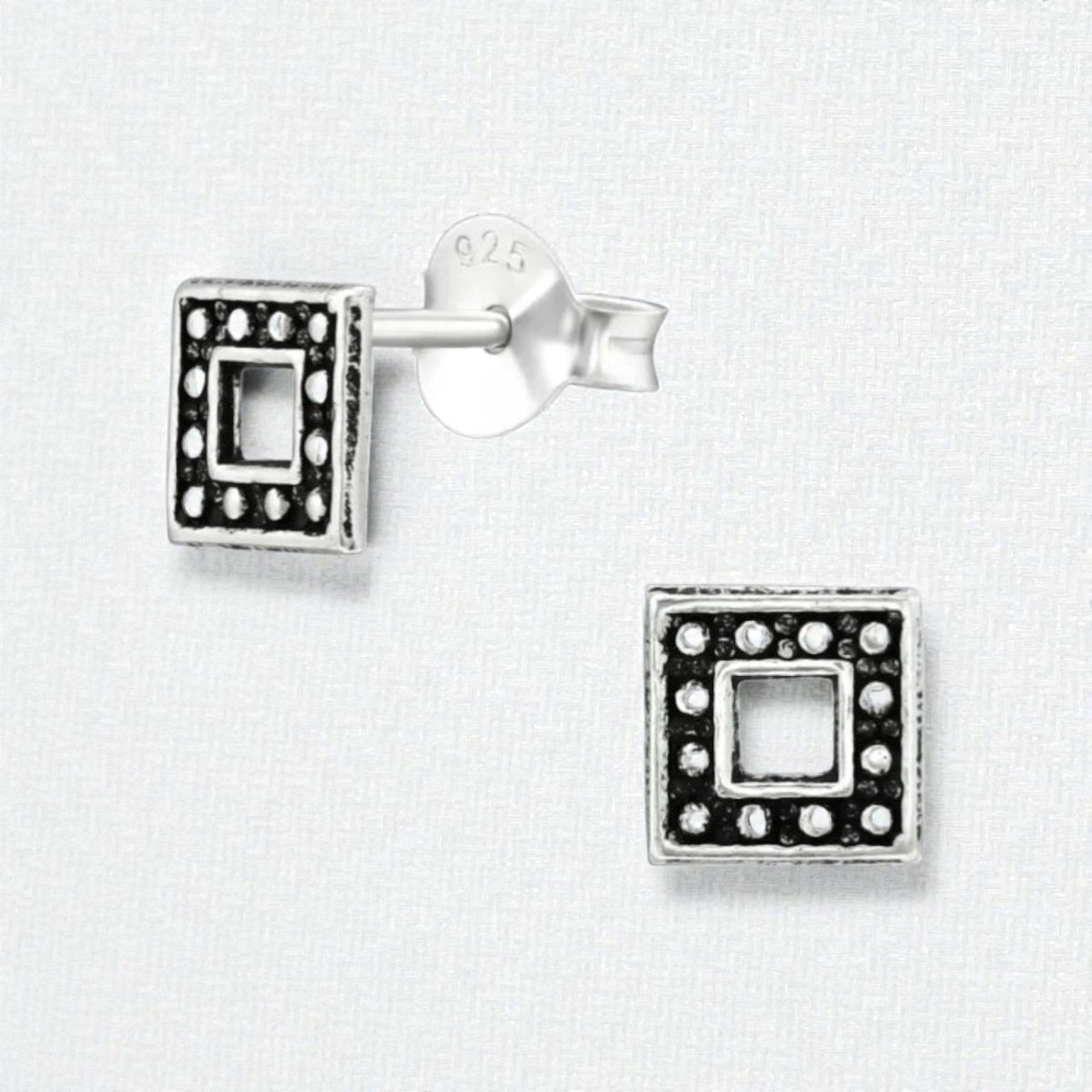 Zilveren Bali Oorbellen - Open Vierkant Geoxideerd - Aramat Jewels - Oorbellen - cadeautip