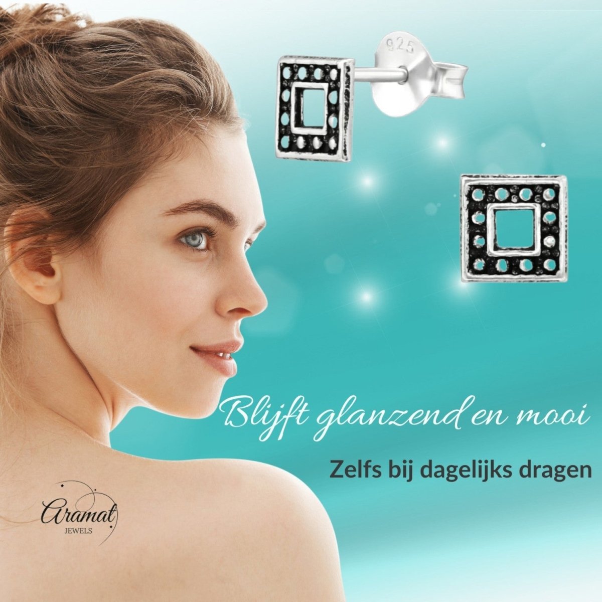 Zilveren Bali Oorbellen - Open Vierkant Geoxideerd - Aramat Jewels - Oorbellen - cadeautip