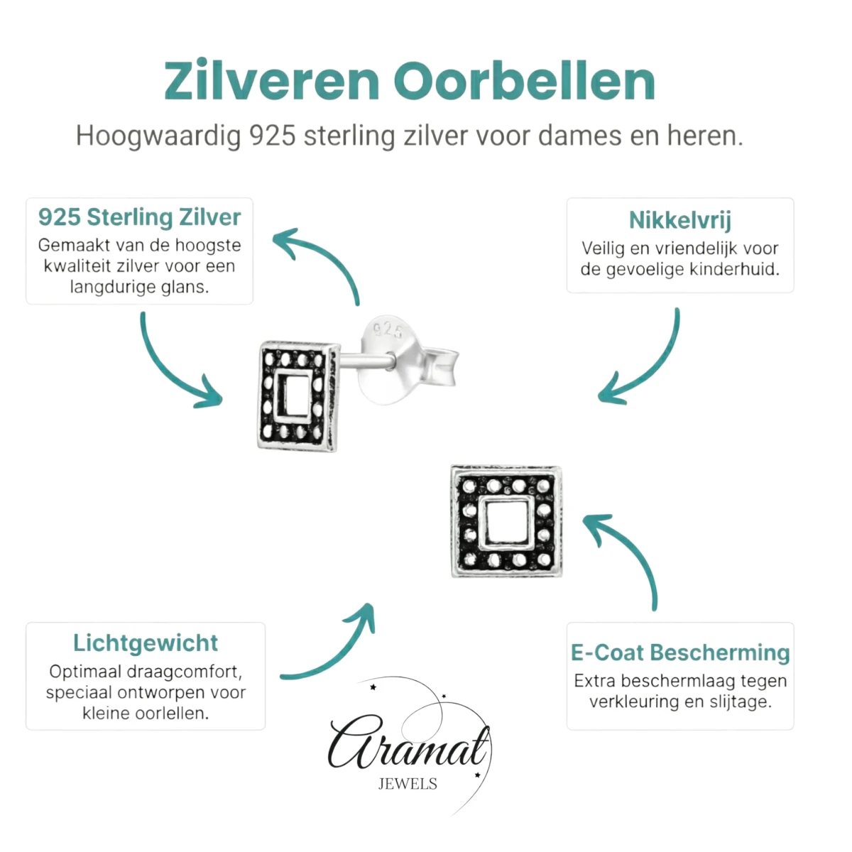 Zilveren Bali Oorbellen - Open Vierkant Geoxideerd - Aramat Jewels - Oorbellen - cadeautip