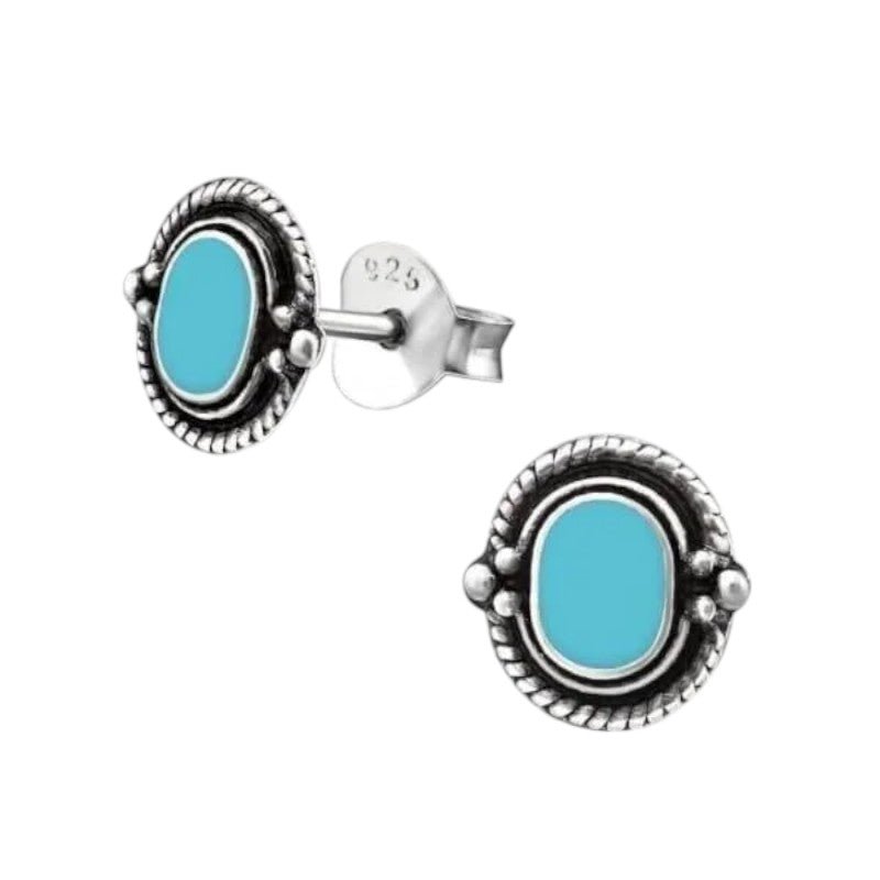 Zilveren Bali Oorbellen - Ovaal Blauw 8mm - oor1060 - 31323 - Oorbellen kopen