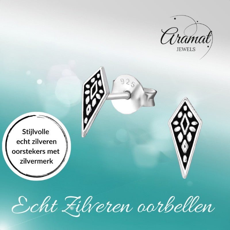 Zilveren Bali Oorbellen - Puntig Geoxideerd - oor844 - 35408 - Oorbellen kopen# - 925 Zilver - 9mm