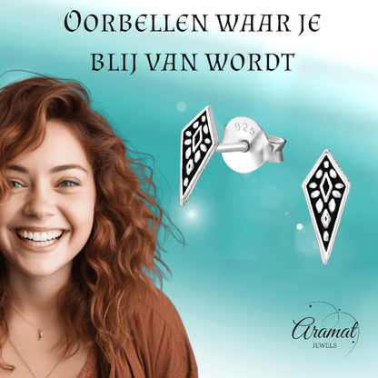 Zilveren Bali Oorbellen - Puntig Geoxideerd - oor844 - 35408 - Oorbellen kopen# - 925 Zilver - 9mm