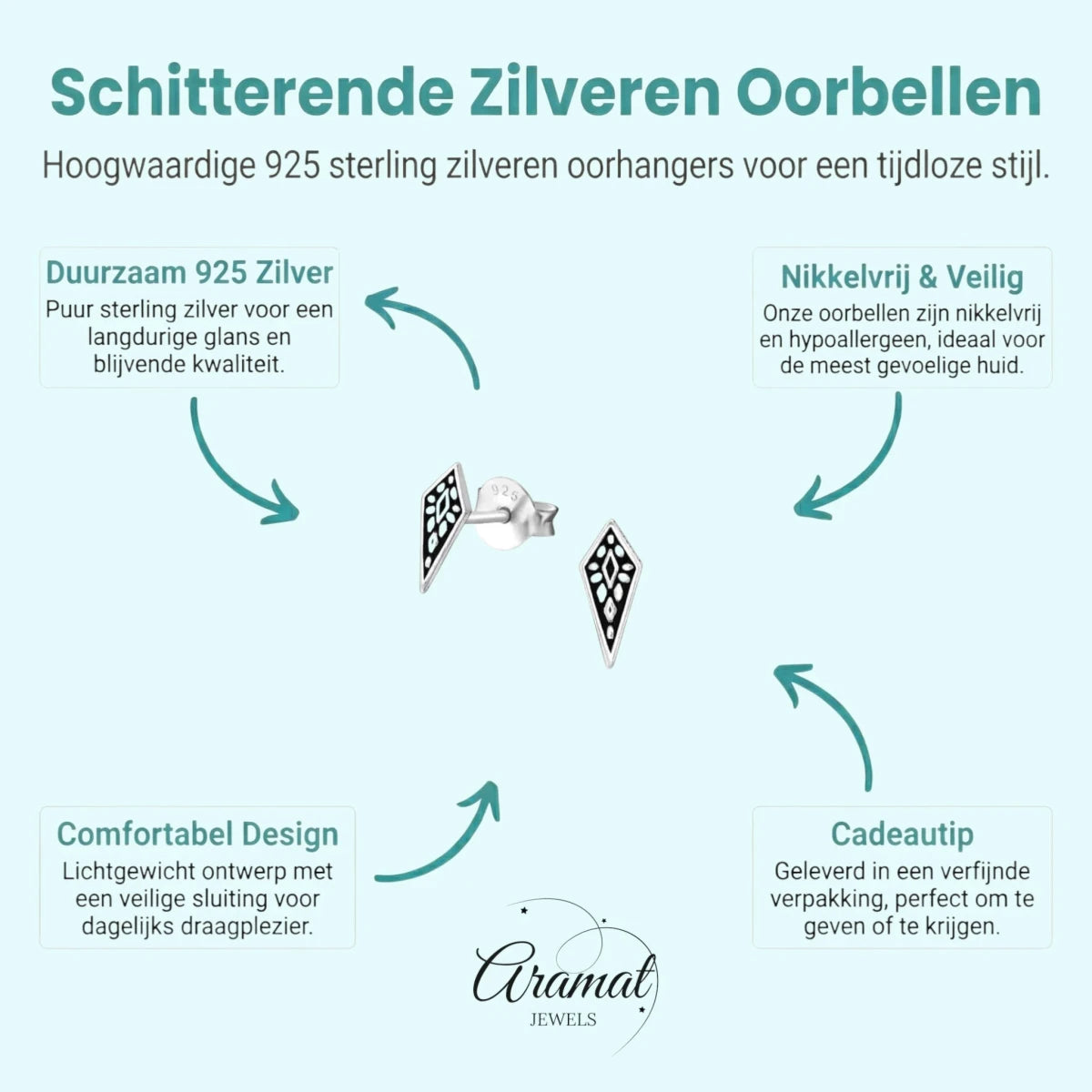 Zilveren Bali Oorbellen - Puntig Geoxideerd - Aramat Jewels - Oorbellen - cadeautip