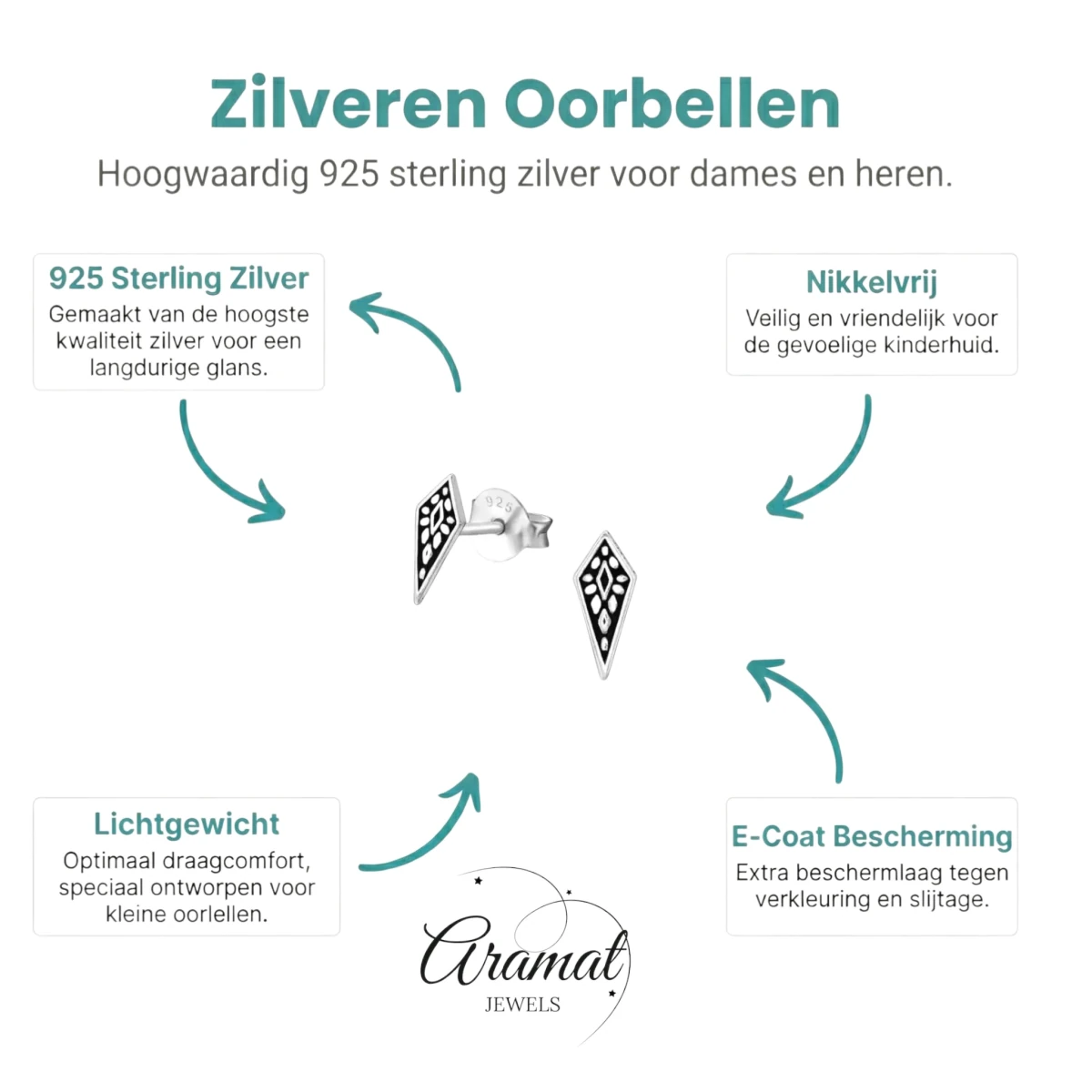 Zilveren Bali Oorbellen - Puntig Geoxideerd - Aramat Jewels - Oorbellen - cadeautip