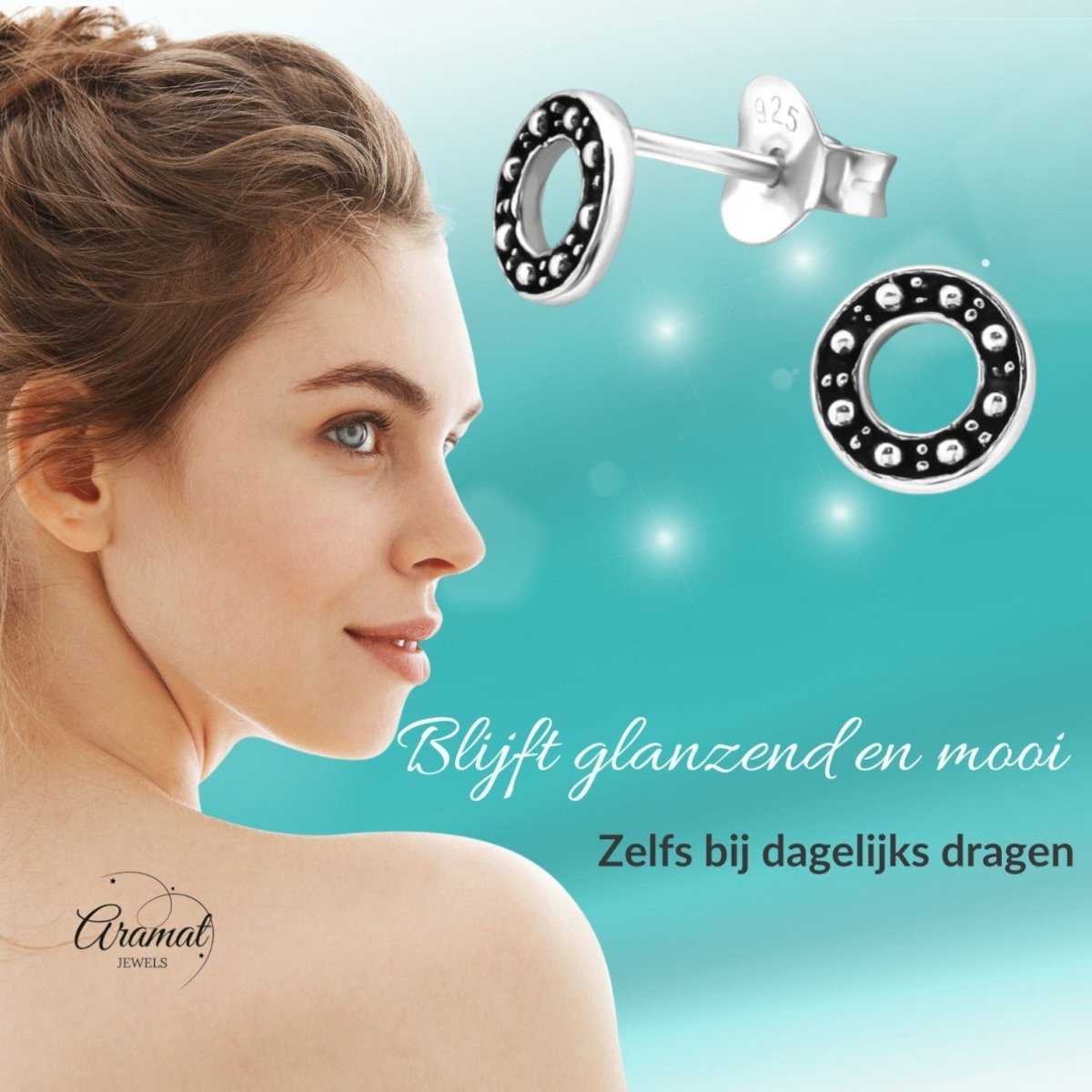 Zilveren Bali Oorbellen - Rond Geoxideerd - Aramat Jewels - Oorbellen - cadeautip