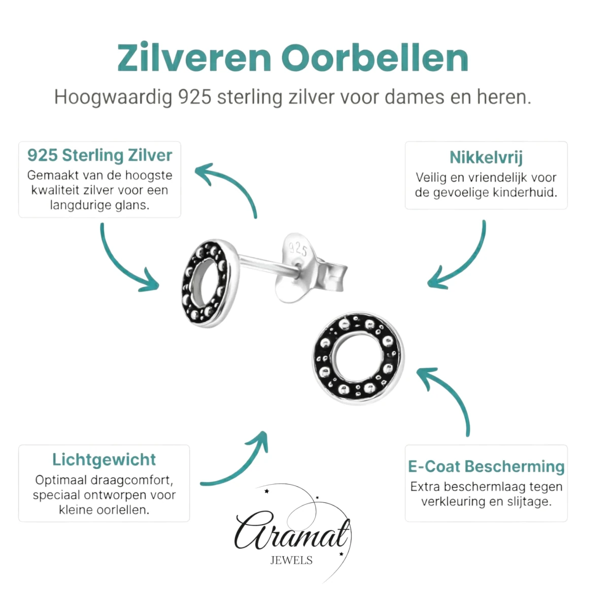 Zilveren Bali Oorbellen - Rond Geoxideerd - Aramat Jewels - Oorbellen - cadeautip
