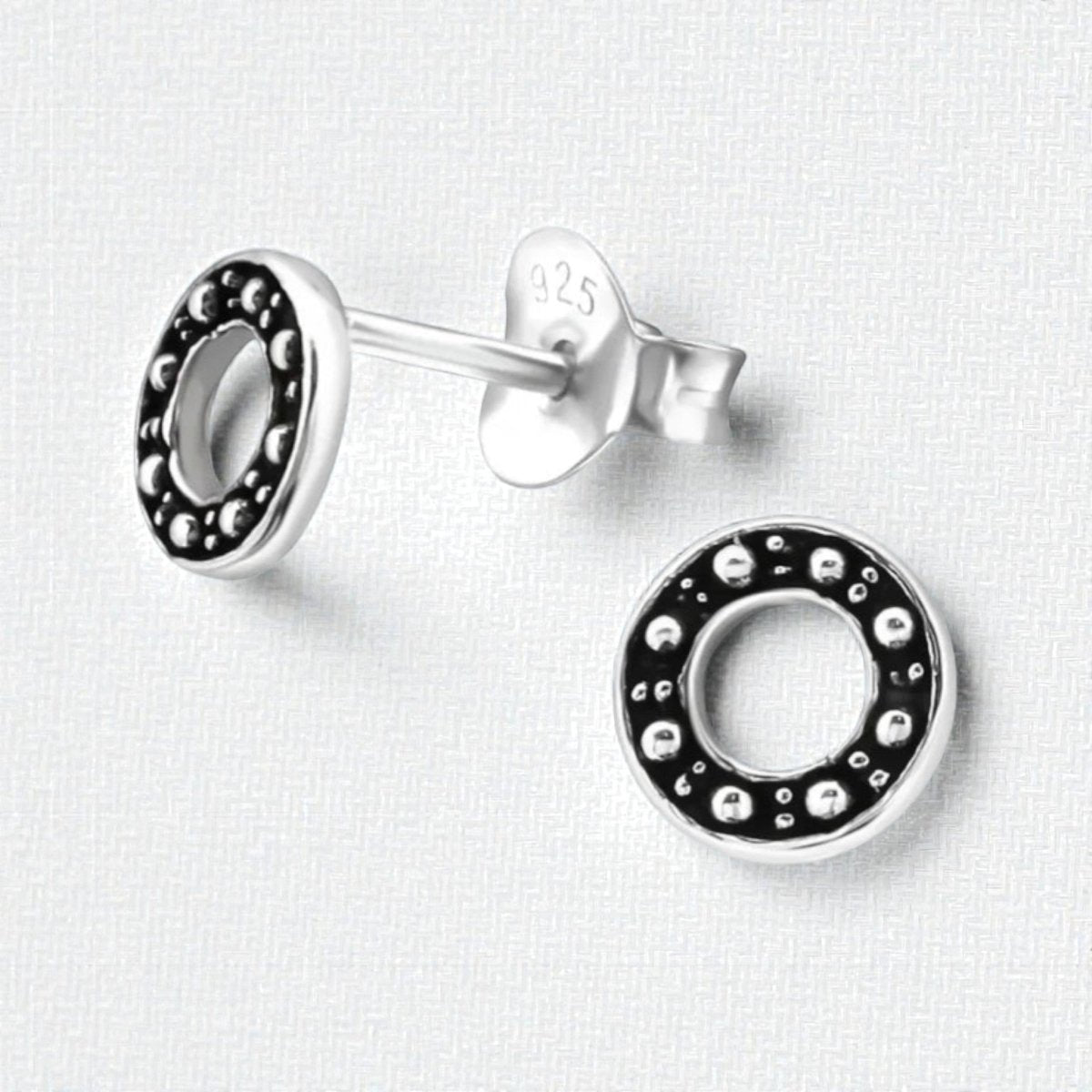 Zilveren Bali Oorbellen - Rond Geoxideerd - Aramat Jewels - Oorbellen - cadeautip