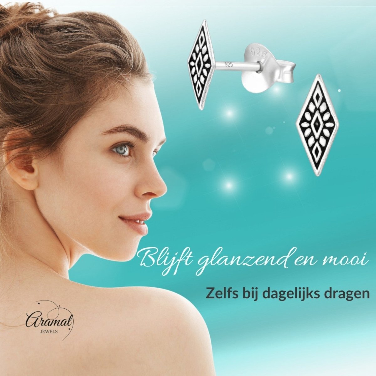 Zilveren Bali Oorbellen - Ruit Motief - Aramat Jewels - Oorbellen - cadeautip