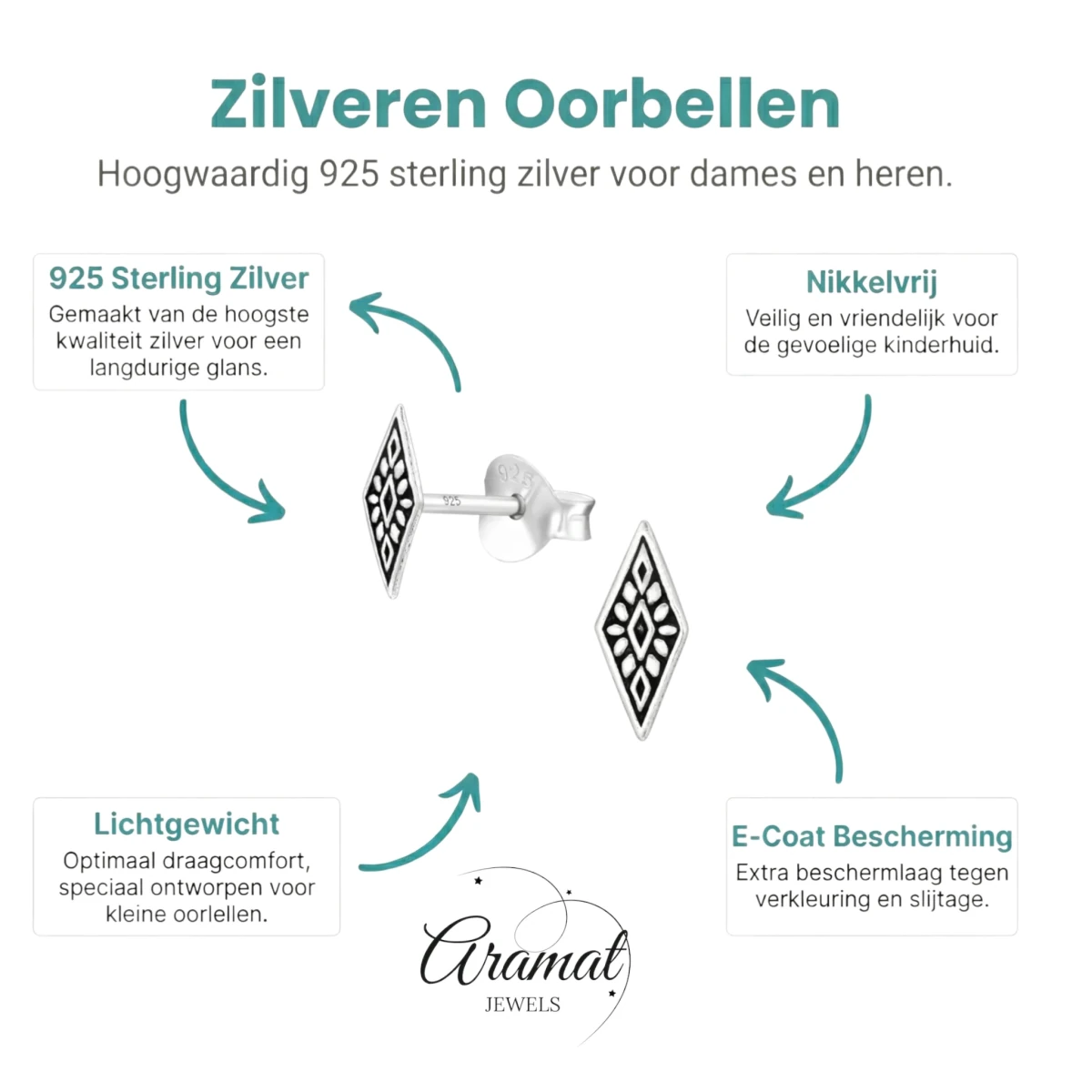 Zilveren Bali Oorbellen - Ruit Motief - Aramat Jewels - Oorbellen - cadeautip