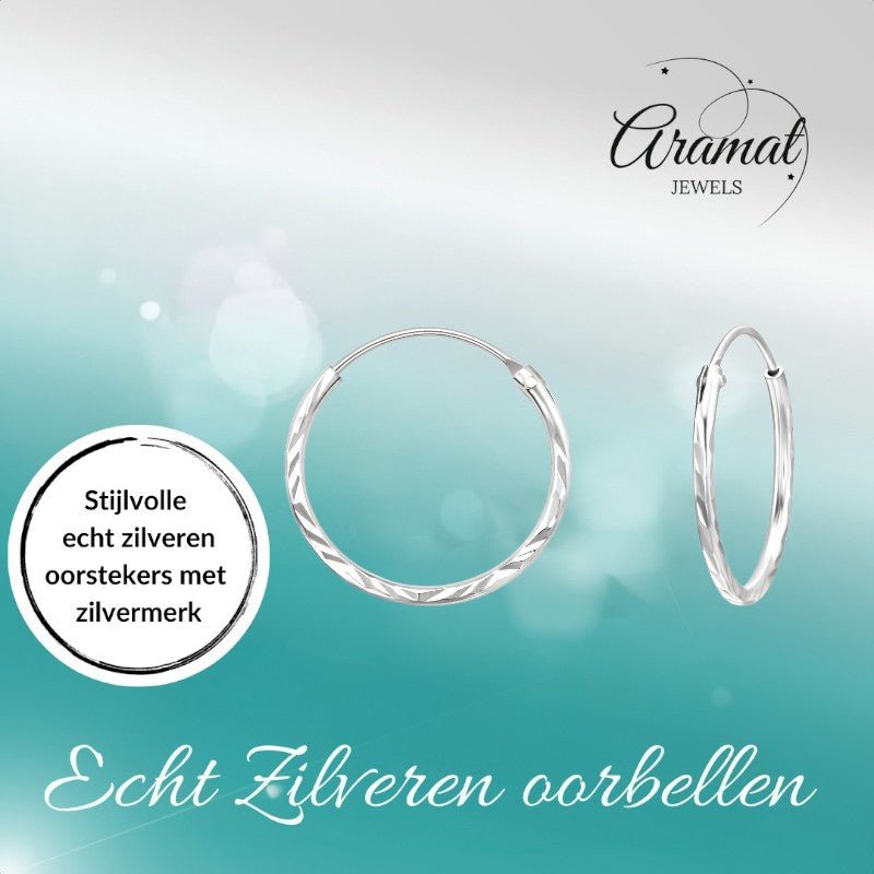 Zilveren Bewerkte Oorringetjes 16mm - oor1728 - 6811 - Oorringen kopen# - 16mm - 1mm