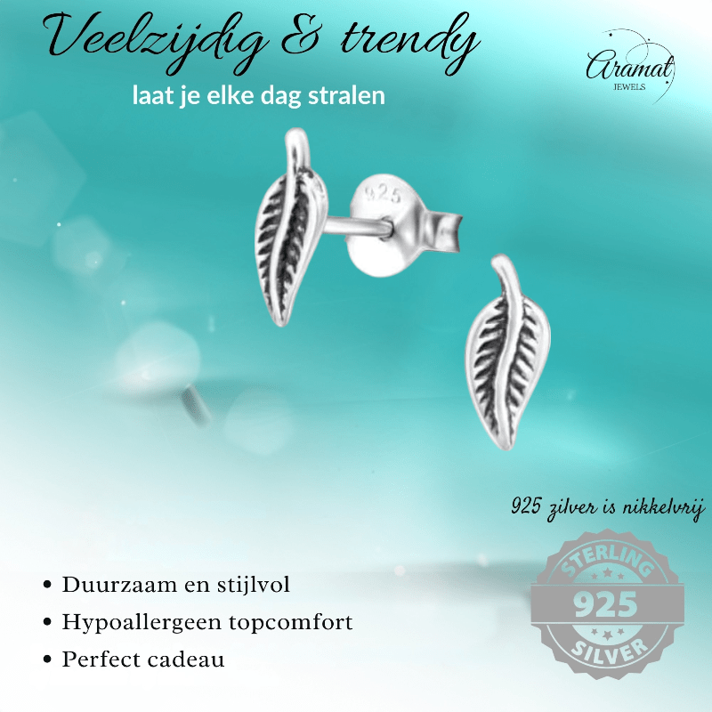 Zilveren Blaadje Oorbellen Antieklook – 9x3mm - Aramat Jewels - Oorbellen - cadeautip
