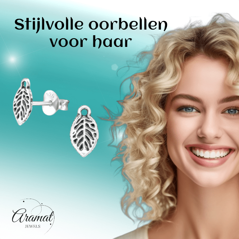 Zilveren Blaadje Oorbellen Antieklook – 9x5mm - Aramat Jewels - Oorbellen - cadeautip