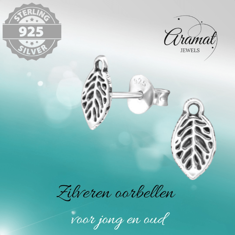 Zilveren Blaadje Oorbellen Antieklook – 9x5mm - Aramat Jewels - Oorbellen - cadeautip