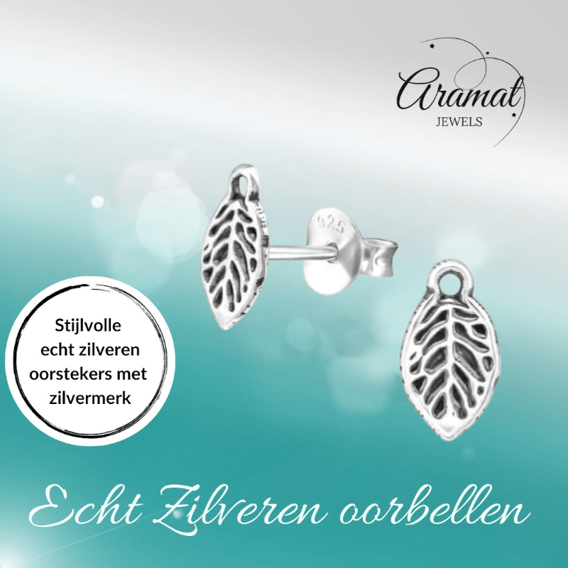 Zilveren Blaadje Oorbellen Antieklook – 9x5mm - Aramat Jewels - Oorbellen - cadeautip