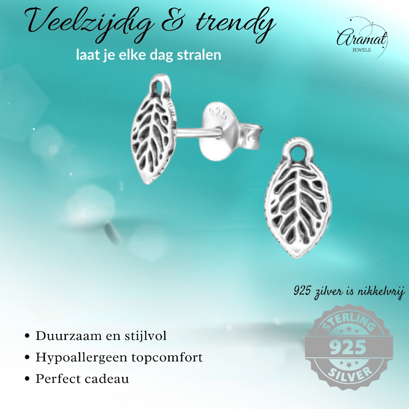 Zilveren Blaadje Oorbellen Antieklook – 9x5mm - Aramat Jewels - Oorbellen - cadeautip