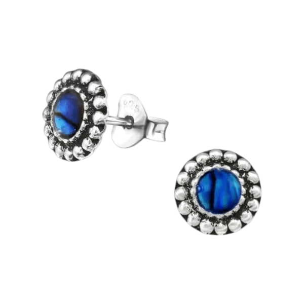 Zilveren Blauw Abalone Oorbellen 8 mm - oor1082 - 30786 - Oorbellen kopen# - 8mm - 925 Zilver - Abalone