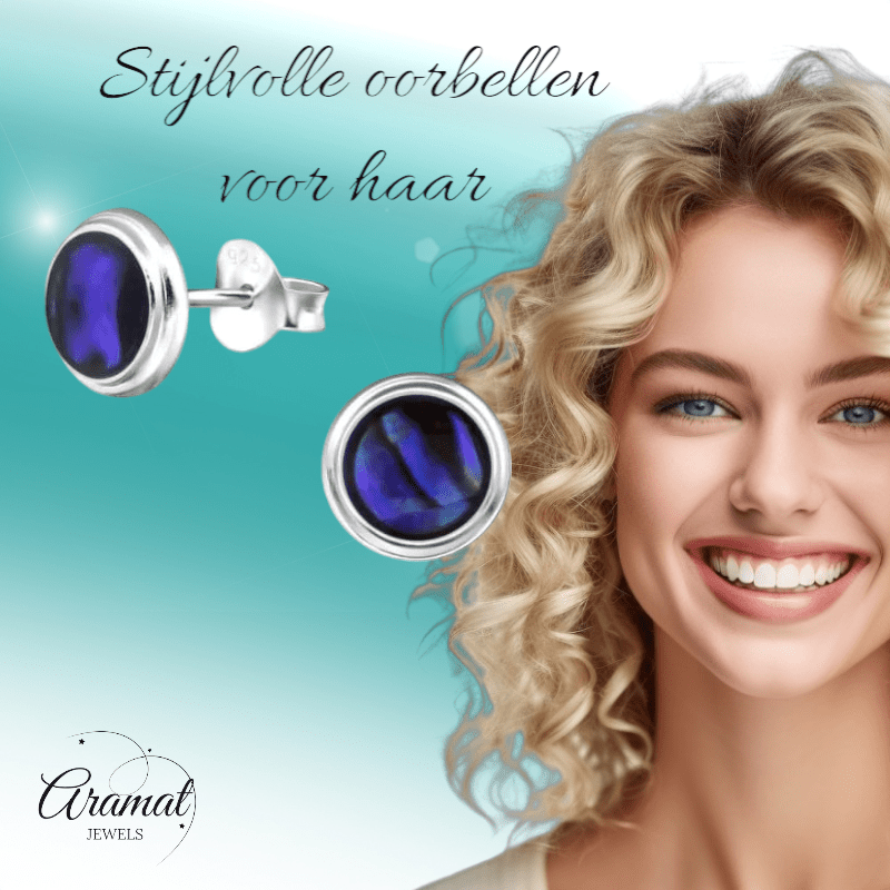Zilveren Blauwe Abalone Damesoorbellen 8 mm - oor4760 - 30896 - Oorbellen kopen# - 8mm - 925 Zilver - Abalone