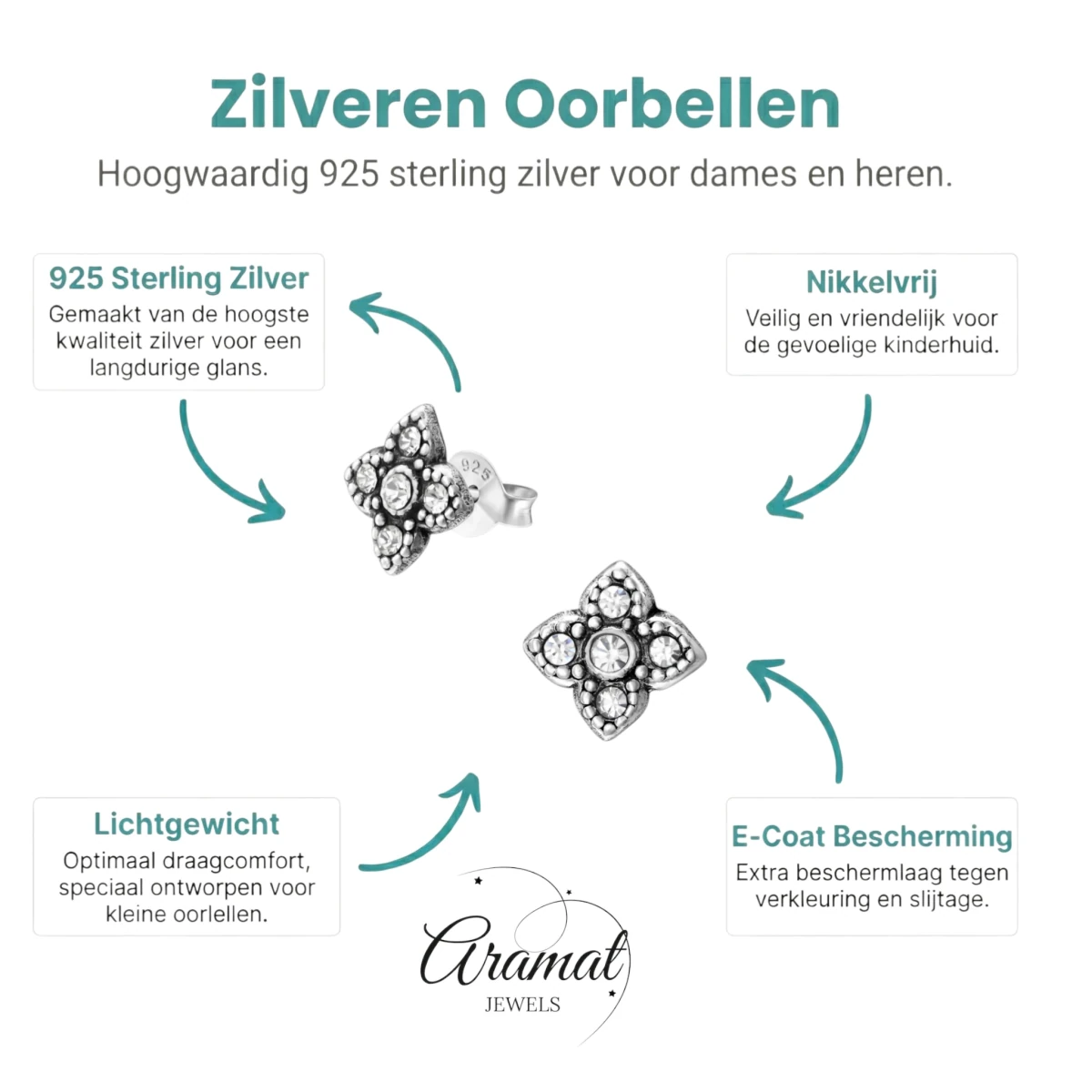 Zilveren Bloem Oorstekers - 9mm - Transparant Kristal - Aramat Jewels - Oorbellen - cadeautip