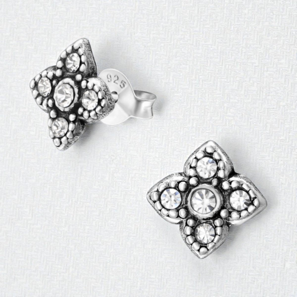 Zilveren Bloem Oorstekers - 9mm - Transparant Kristal - Aramat Jewels - Oorbellen - cadeautip