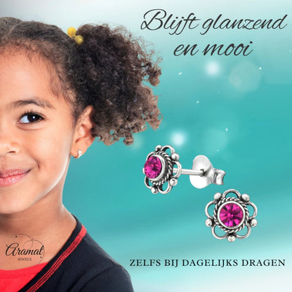 Zilveren Bloemoorbellen Fuchsia 7mm - oor1273 - 30072 - Oorbellen kopen# - 7mm - 925 Zilver - alles
