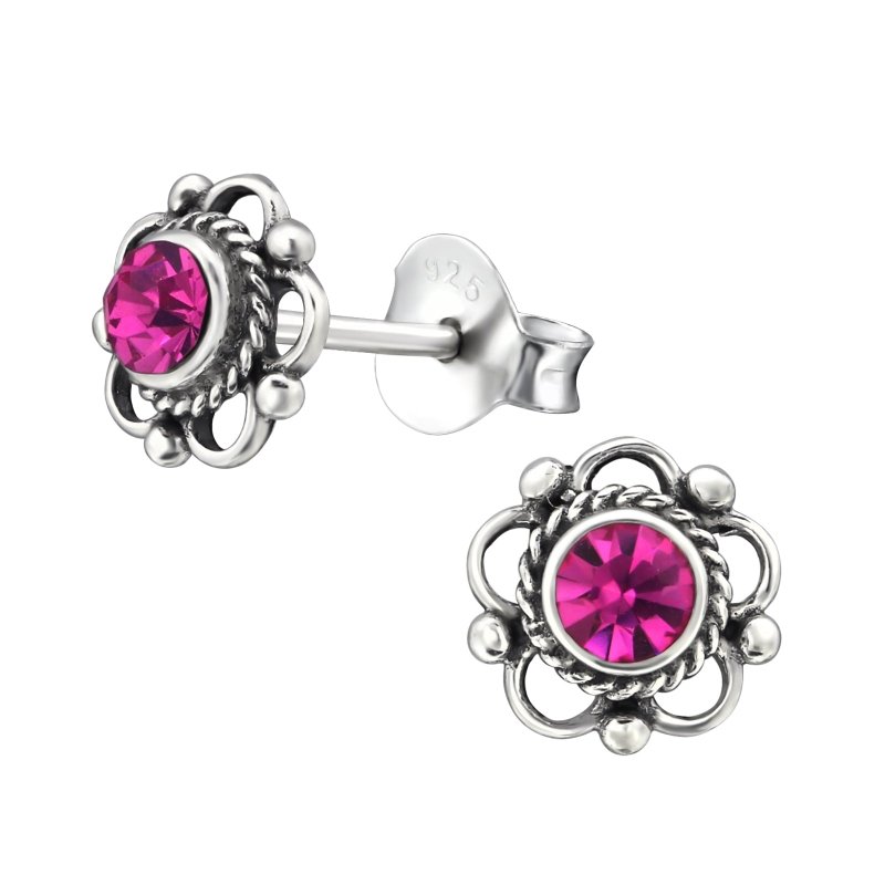 Zilveren Bloemoorbellen Fuchsia 7mm - oor1273 - 30072 - Oorbellen kopen# - 7mm - 925 Zilver - alles