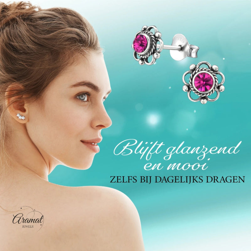Zilveren Bloemoorbellen Fuchsia 7mm - oor1273 - 30072 - Oorbellen kopen# - 7mm - 925 Zilver - alles