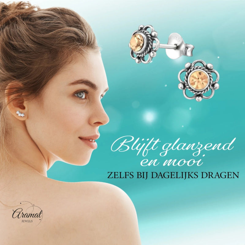 Zilveren Bloemoorbellen Oranje 7 mm - oor1288 - 30072 - Oorbellen kopen# - 7mm - 925 Zilver - alles