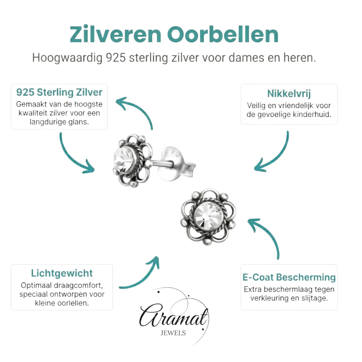 Zilveren Bloemoorbellen Transparant 7 mm - Aramat Jewels - Oorbellen - cadeautip