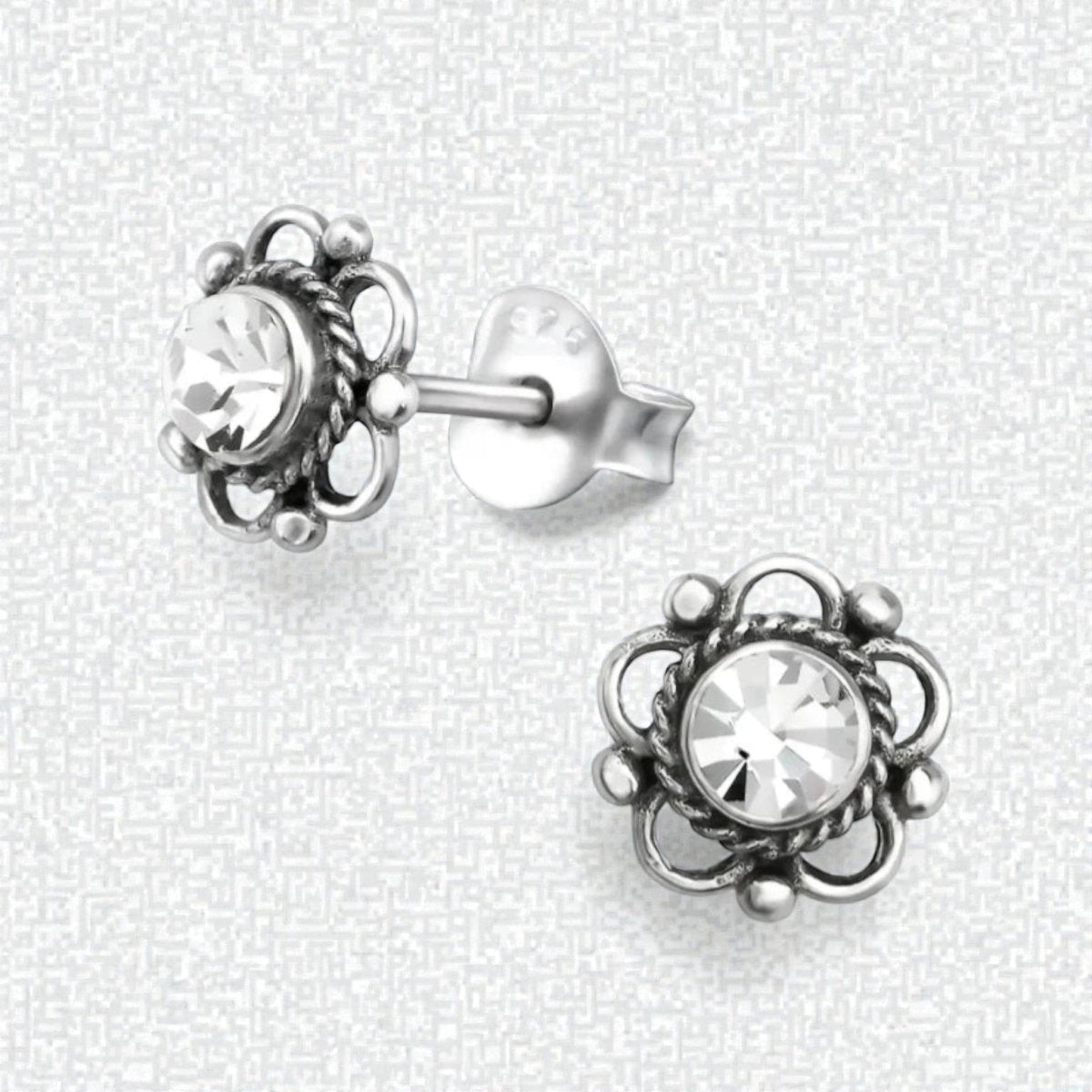 Zilveren Bloemoorbellen Transparant 7 mm - Aramat Jewels - Oorbellen - cadeautip