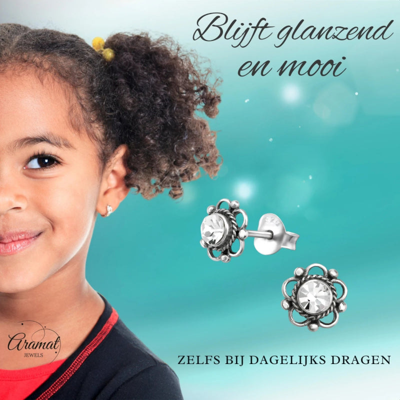 Zilveren Bloemoorbellen Transparant 7 mm - oor3261 - 30072 - Oorbellen kopen# - 7mm - 925 Zilver - alles