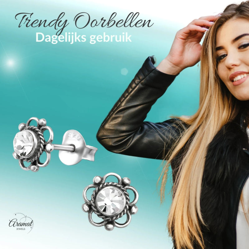 Zilveren Bloemoorbellen Transparant 7 mm - oor3261 - 30072 - Oorbellen kopen# - 7mm - 925 Zilver - alles