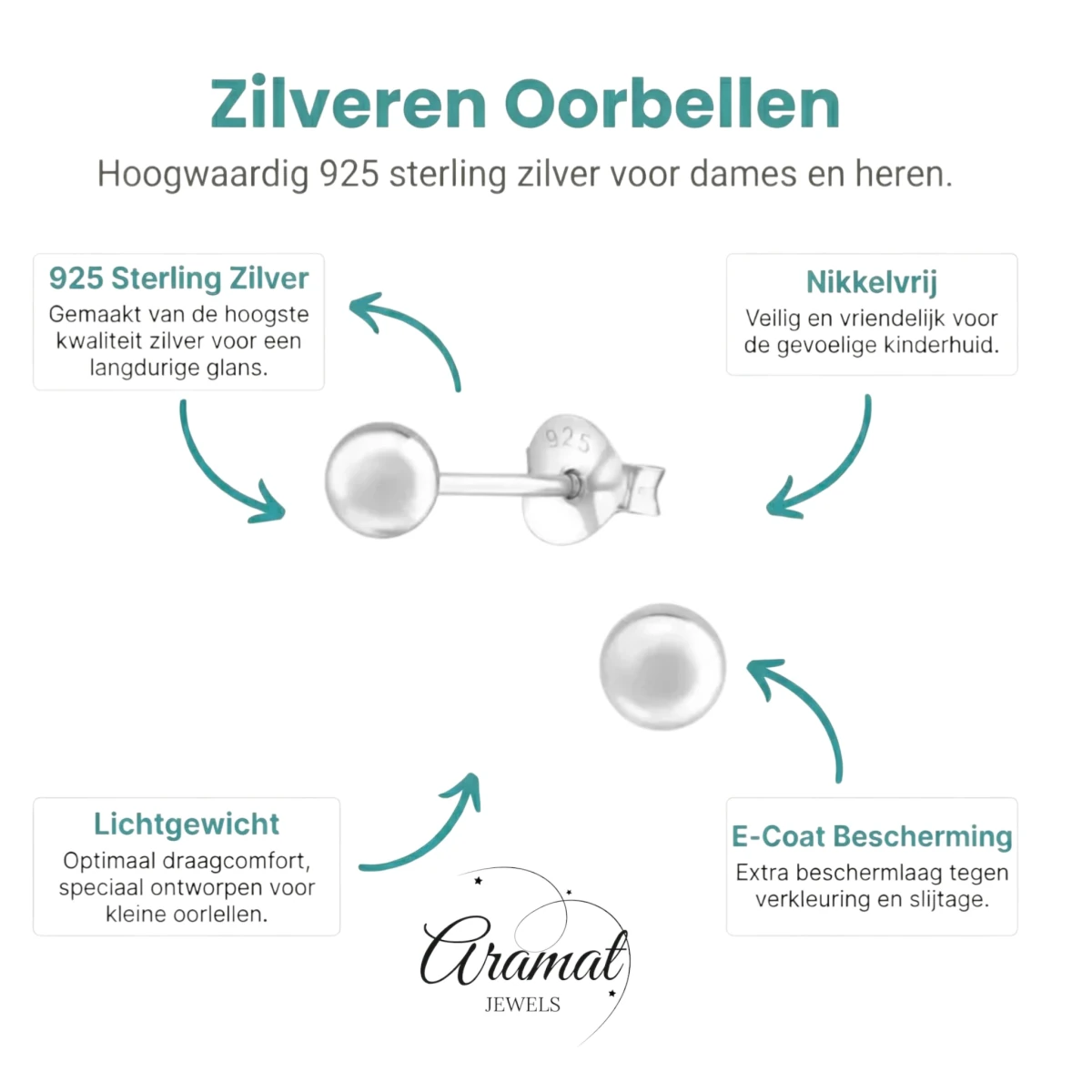 Zilveren Bolletjes Oorbellen 925 Zilver - Aramat Jewels - Oorbellen - cadeautip