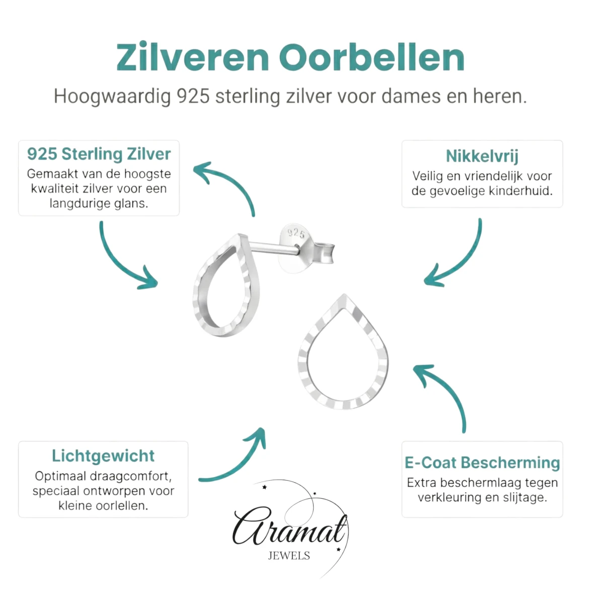 Zilveren Druppelvormige Oorbellen - Aramat Jewels - Oorbellen - cadeautip