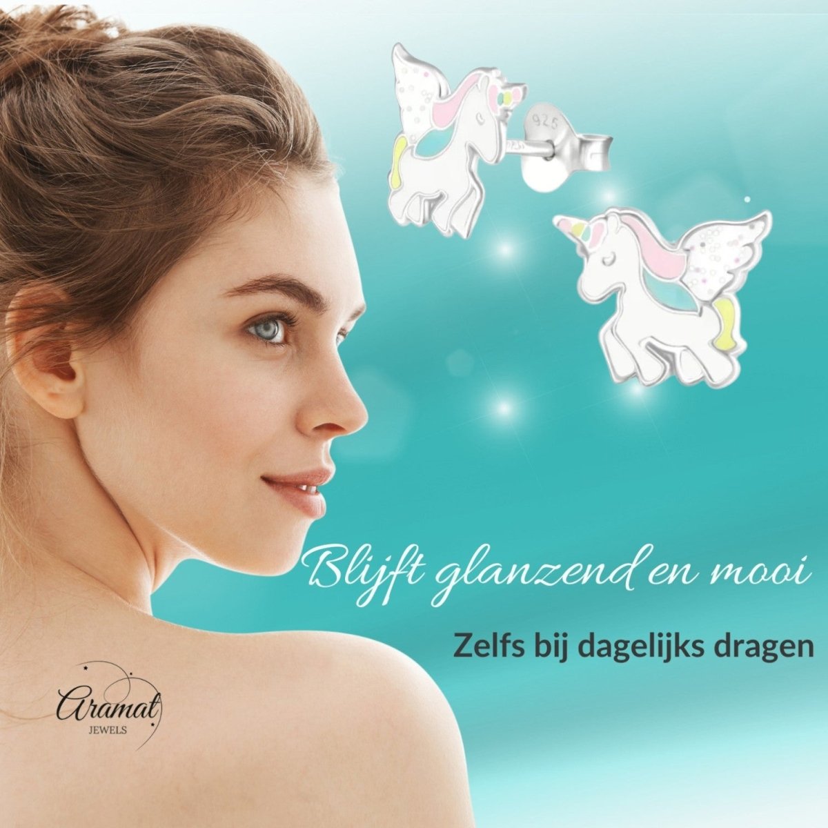 Zilveren Eenhoorn Kinderoorbellen - Unicorn Geschenk - Aramat Jewels - Oorbellen - cadeautip