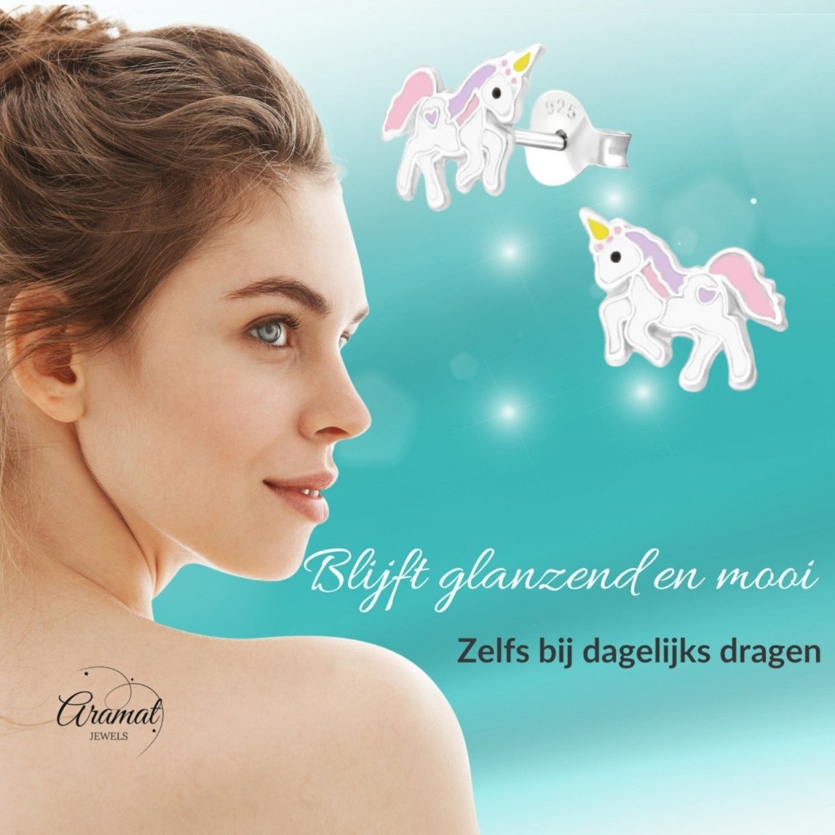 Zilveren Eenhoorn Oorbellen - Favoriet Cadeau Meisje - Aramat Jewels - Oorbellen - cadeautip