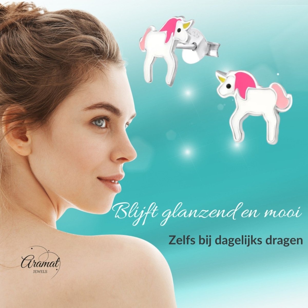 Zilveren Eenhoorn Oorbellen - Schattig Cadeau Meisje - Aramat Jewels - Oorbellen - cadeautip