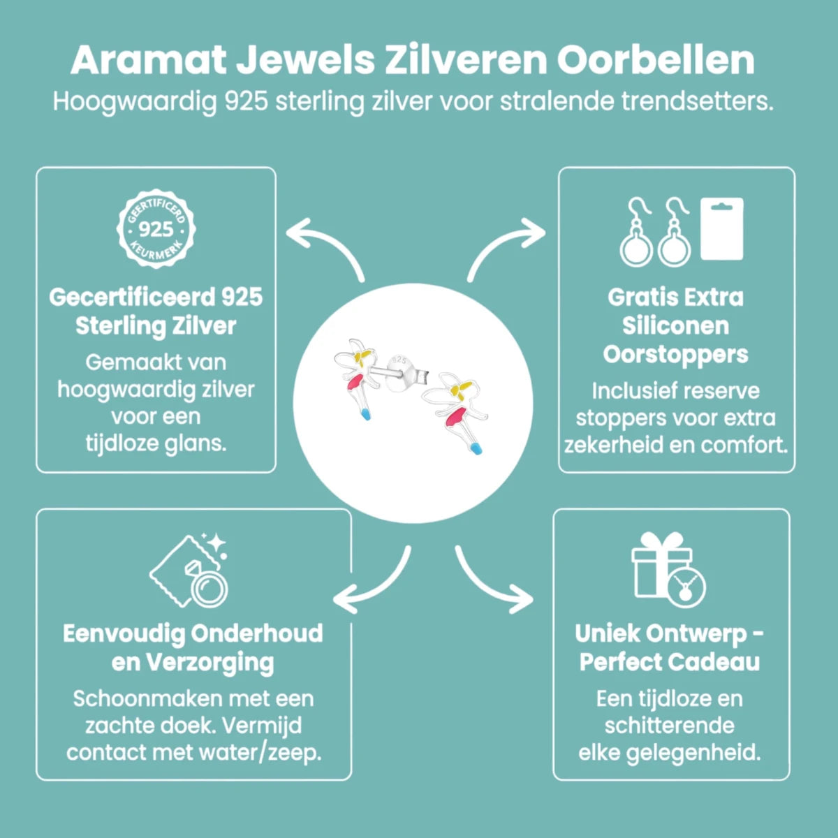 Zilveren Elfjes Oorbellen - Schattige Kinder Oorbellen - Aramat Jewels - Oorbellen - cadeautip