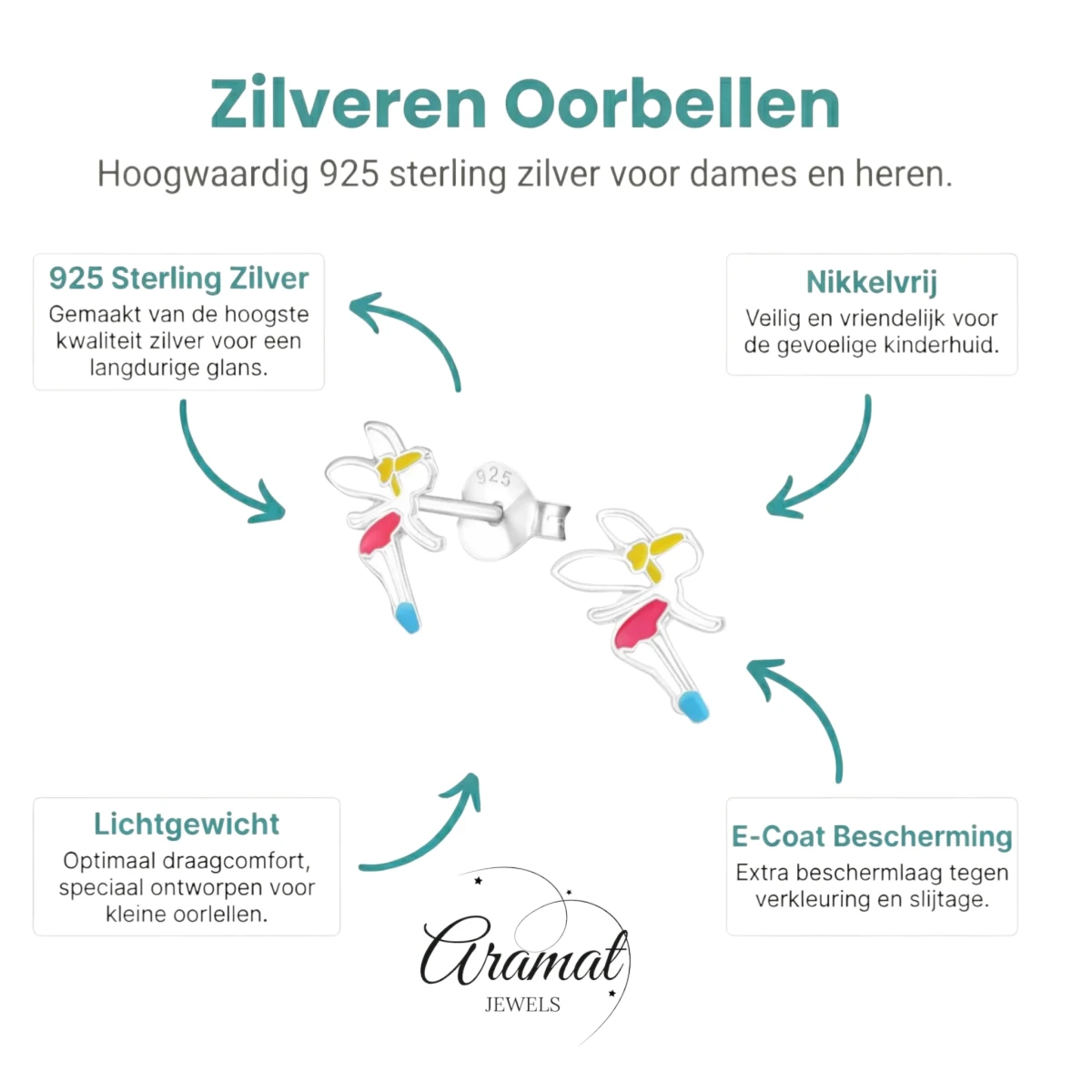 Zilveren Elfjes Oorbellen - Schattige Kinder Oorbellen - Aramat Jewels - Oorbellen - cadeautip